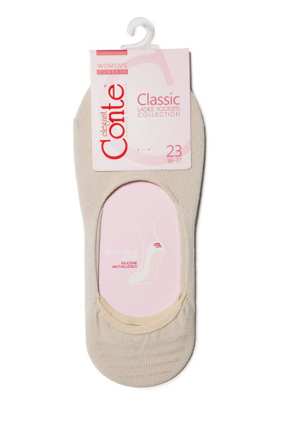 Бежевые хлопковые подследники с люрексом и антискользящим покрытием CONTE CONTE_CLASSIC_бежевый - фото 3