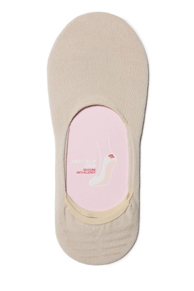 Бежевые хлопковые подследники с люрексом и антискользящим покрытием CONTE CONTE_CLASSIC_бежевый - фото 2