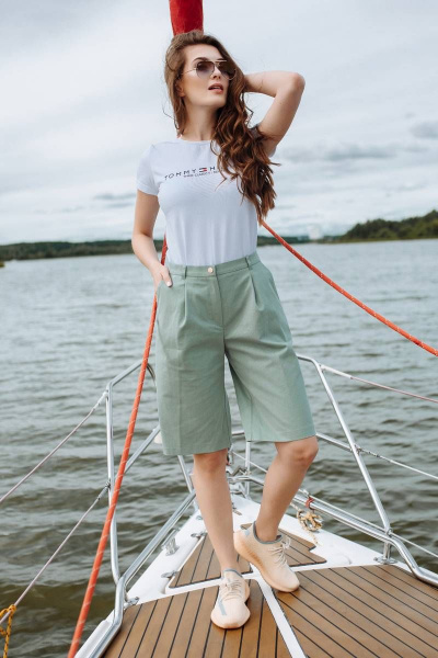 Шорты летние удлиненные из хлопка с карманами Madech 20161 серо-зеленый - фото 1