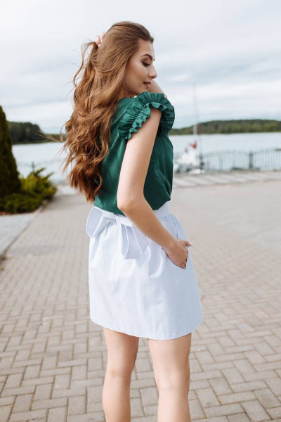 Юбка мини колокольная с карманами и поясом Madech 19146 белый_матовый - фото 2