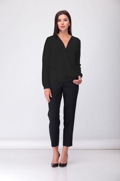 Блуza деловая с складками и рукавом рубашечного типа БАГРЯНИЦА 3055/1 черный - фото 1