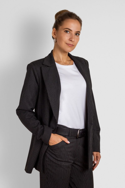 Черные классические брюки 7/8 с карманами и резинкой Mirolia 791-К черный_полоска - фото 3