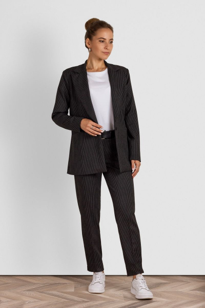 Черные классические брюки 7/8 с карманами и резинкой Mirolia 791-К черный_полоска - фото 2