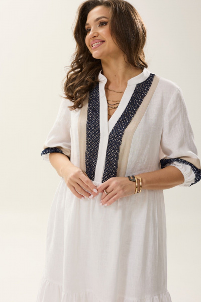 Летнее платье из льна с кружевами, фасон на каждый день MALI 424-011 белый - фото 8