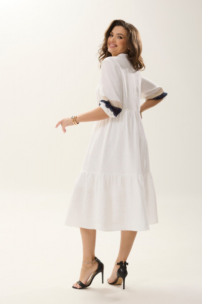 Летнее платье из льна с кружевами, фасон на каждый день MALI 424-011 белый - фото 7