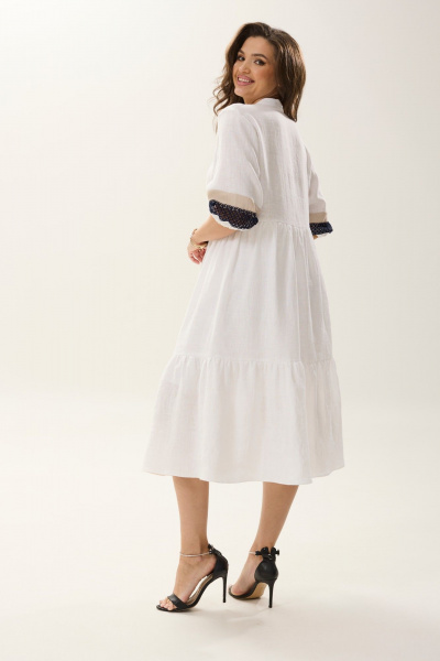 Летнее платье из льна с кружевами, фасон на каждый день MALI 424-011 белый - фото 6