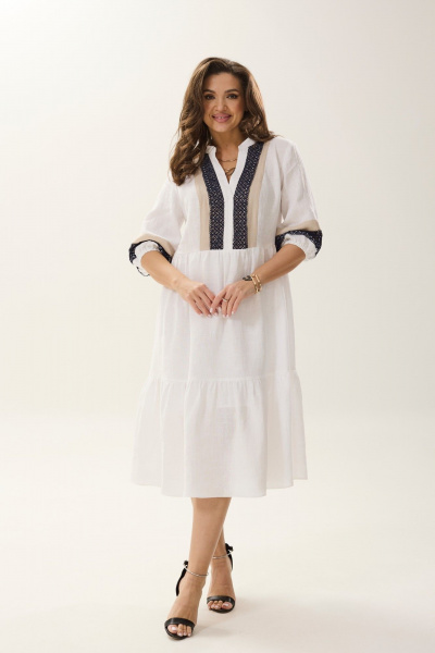 Летнее платье из льна с кружевами, фасон на каждый день MALI 424-011 белый - фото 5