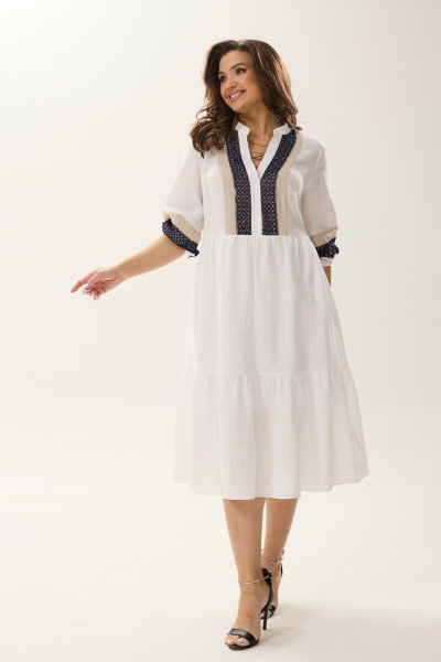 Летнее платье из льна с кружевами, фасон на каждый день MALI 424-011 белый - фото 2