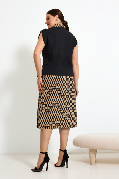 Юбочный костюм бежевый и черный, с контрастными выемками Lissana 4929 - фото 3