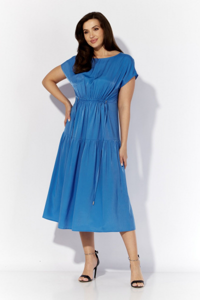 Легкое летнее платье синего цвета с разрезом и воланом TAiER 1291 василек - фото 1