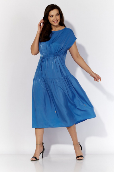 Легкое летнее платье синего цвета с разрезом и воланом TAiER 1291 василек - фото 3