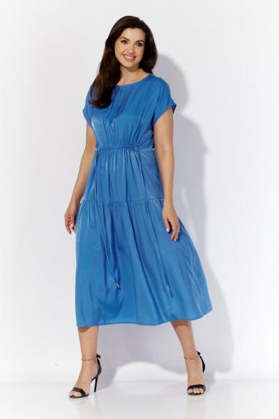 Легкое летнее платье синего цвета с разрезом и воланом TAiER 1291 василек - фото 2