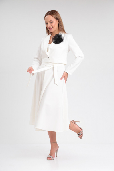 Нарядный комплект жакет и сарафан из текстиля T&N 7522 белый_молочный - фото 3