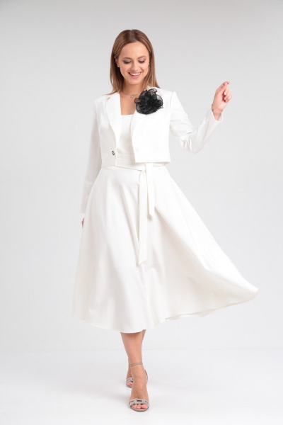 Нарядный комплект жакет и сарафан из текстиля T&N 7522 белый_молочный - фото 2