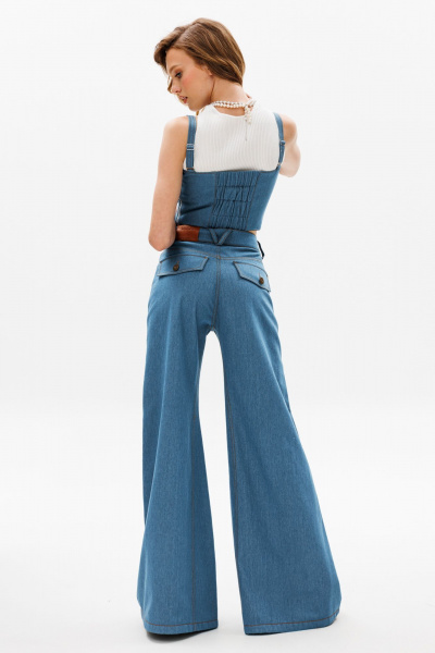 Летний джинсовый топ-корсет с регулируемыми бретелями EOLA 2603 темно-голубой - фото 11