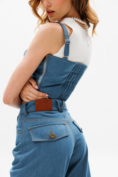 Летний джинсовый топ-корсет с регулируемыми бретелями EOLA 2603 темно-голубой - фото 4