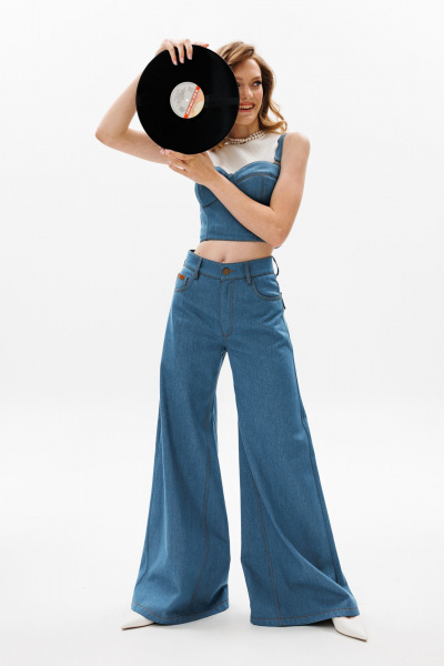 Летний джинсовый топ-корсет с регулируемыми бретелями EOLA 2603 темно-голубой - фото 8