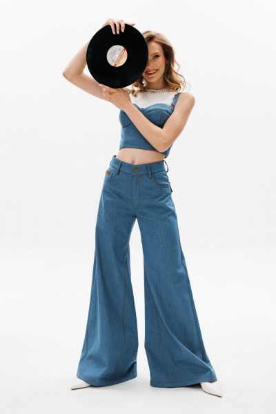 Летний джинсовый топ-корсет с регулируемыми бретелями EOLA 2603 темно-голубой - фото 7