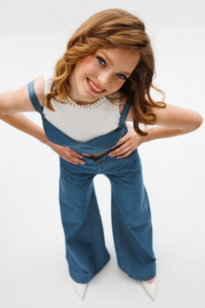 Летний джинсовый топ-корсет с регулируемыми бретелями EOLA 2603 темно-голубой - фото 5