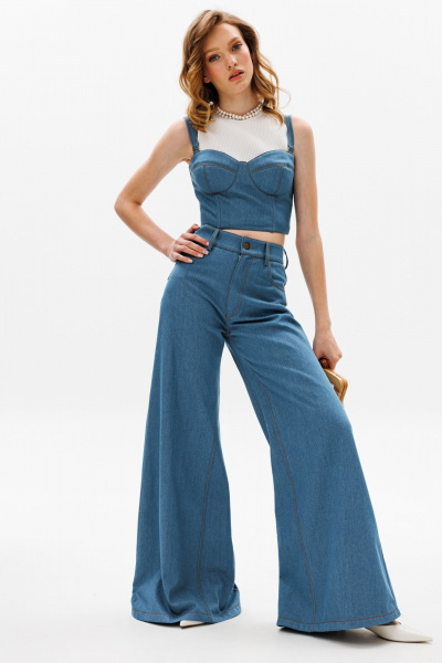 Летний джинсовый топ-корсет с регулируемыми бретелями EOLA 2603 темно-голубой - фото 2