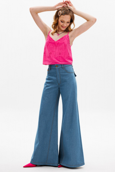 Джинсовые брюки клеш на притачном поясе в пол EOLA 2606.1 темно-голубой - фото 2