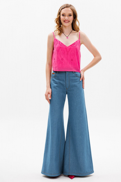 Джинсовые брюки клеш на притачном поясе в пол EOLA 2606.1 темно-голубой - фото 1