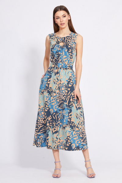 Летнее миди платье из плательной ткани с принтом EOLA 2626 мультицвет - фото 1