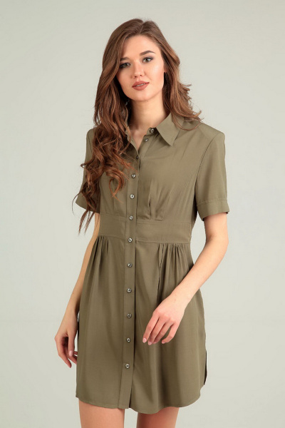 Летняя блуза из вискозы с карманами и отделкой Таир-Гранд 6272 хаки - фото 1