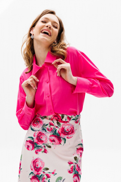 Розовая оверсайз блуза из плательно-блузочной ткани EOLA 2631.1 малина - фото 11