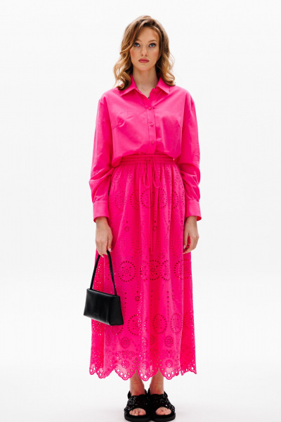 Розовая оверсайз блуза из плательно-блузочной ткани EOLA 2631.1 малина - фото 4