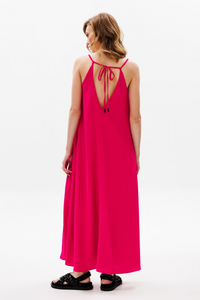 Розовый сарафан А-образного силуэта с карманами EOLA 2651 малина - фото 2