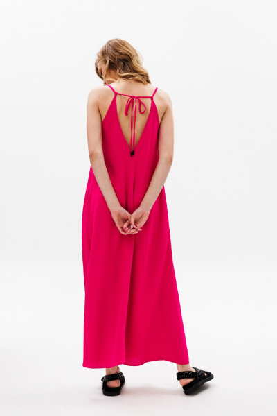 Розовый сарафан А-образного силуэта с карманами EOLA 2651 малина - фото 10