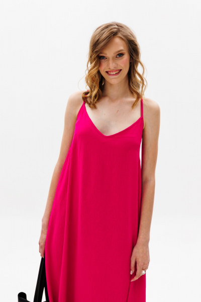 Розовый сарафан А-образного силуэта с карманами EOLA 2651 малина - фото 7