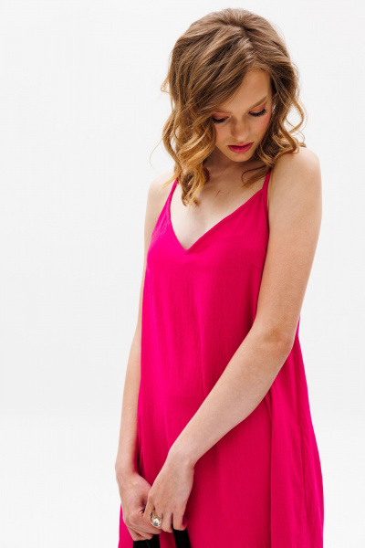 Розовый сарафан А-образного силуэта с карманами EOLA 2651 малина - фото 5