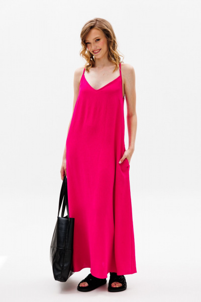 Розовый сарафан А-образного силуэта с карманами EOLA 2651 малина - фото 3