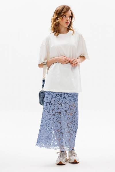 Гипюровая миди юбка с фестонами и петлями EOLA 2647 джинсовый - фото 8