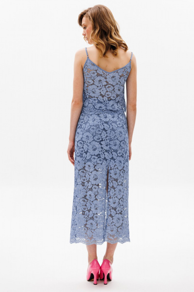 Гипюровая миди юбка с фестонами и петлями EOLA 2647 джинсовый - фото 2