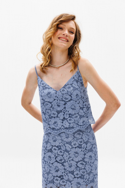 Гипюровая миди юбка с фестонами и петлями EOLA 2647 джинсовый - фото 7