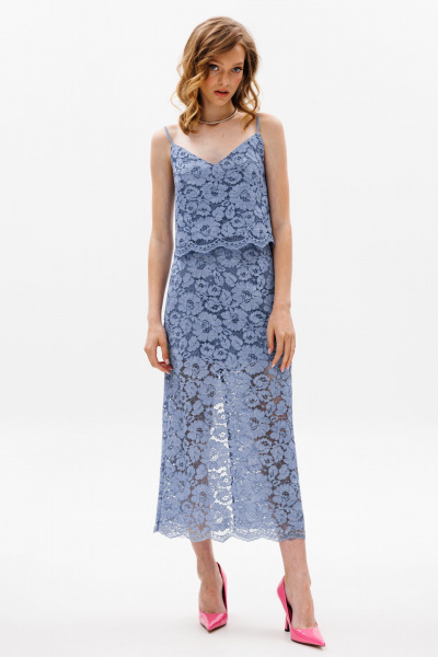 Гипюровая миди юбка с фестонами и петлями EOLA 2647 джинсовый - фото 6