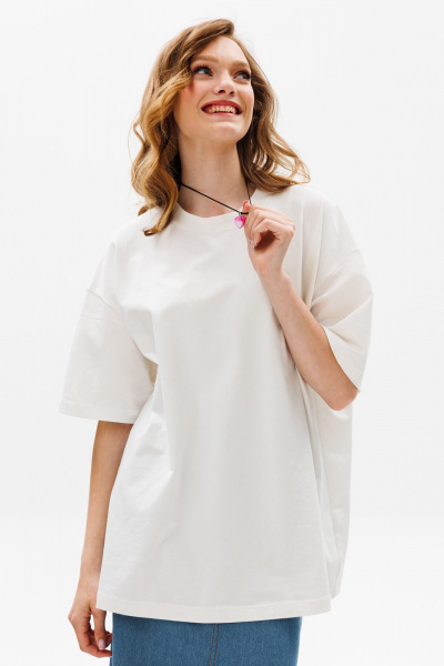 Белая футболка крупного трикотажа oversize EOLA 2645 молочный - фото 7