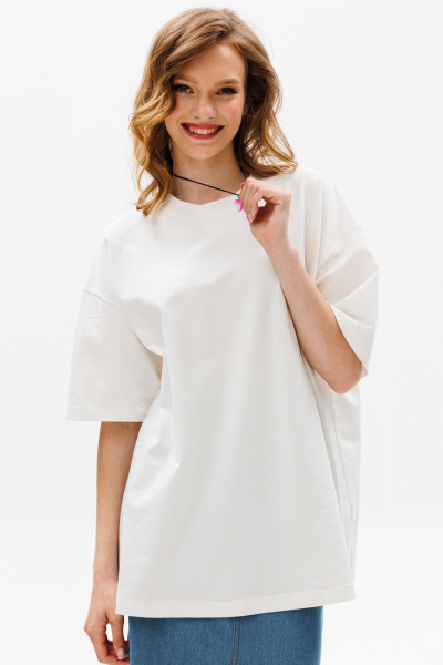 Белая футболка крупного трикотажа oversize EOLA 2645 молочный - фото 1