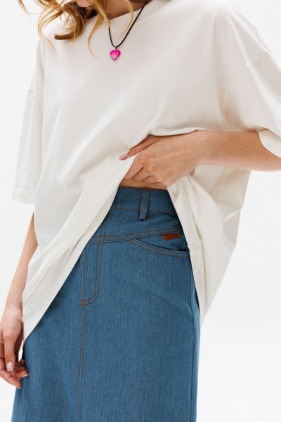 Белая футболка крупного трикотажа oversize EOLA 2645 молочный - фото 6