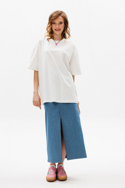 Белая футболка крупного трикотажа oversize EOLA 2645 молочный - фото 5