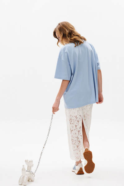 Голубая футболка крупного трикотажа oversize EOLA 2645 голубой - фото 2