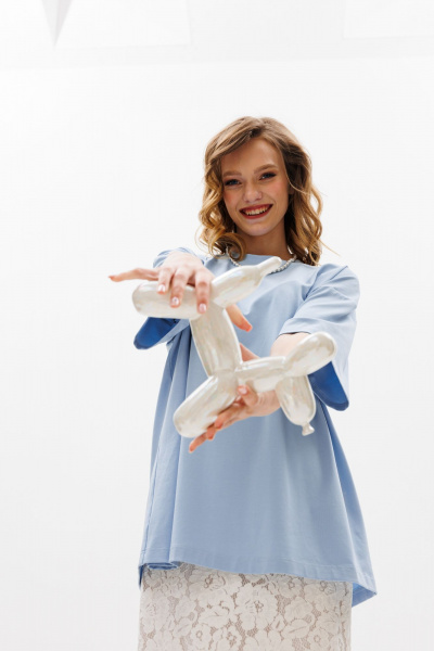 Голубая футболка крупного трикотажа oversize EOLA 2645 голубой - фото 8