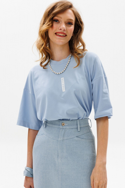 Голубая футболка оверсайз из трикотажа с принтом EOLA 2644 голубой - фото 7