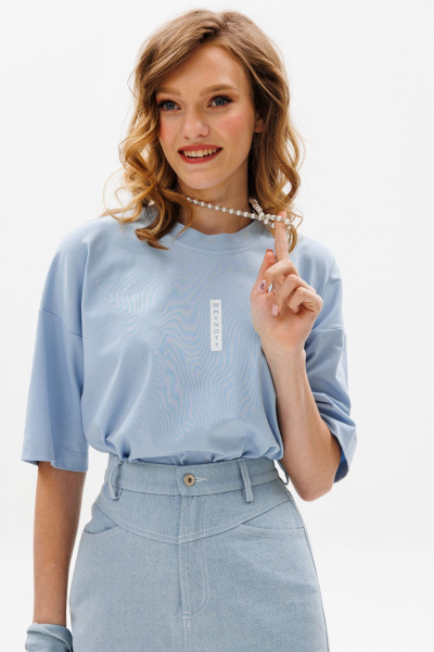 Голубая футболка оверсайз из трикотажа с принтом EOLA 2644 голубой - фото 6