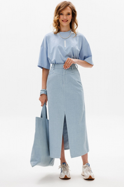 Голубая футболка оверсайз из трикотажа с принтом EOLA 2644 голубой - фото 5