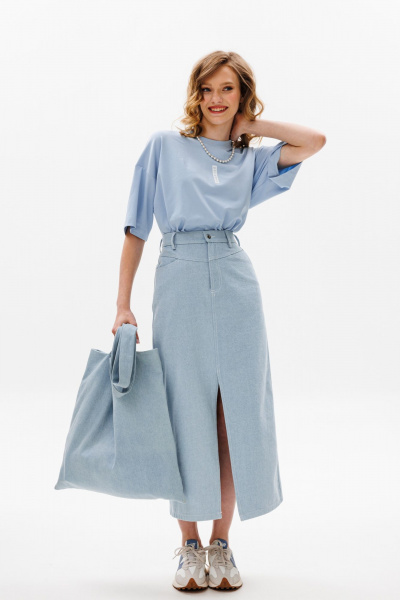 Голубая футболка оверсайз из трикотажа с принтом EOLA 2644 голубой - фото 4