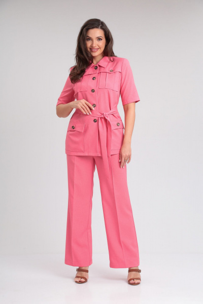 Костюм жакет и брюки летний из льна розовый на каждый день Vilena 965 розовый - фото 9
